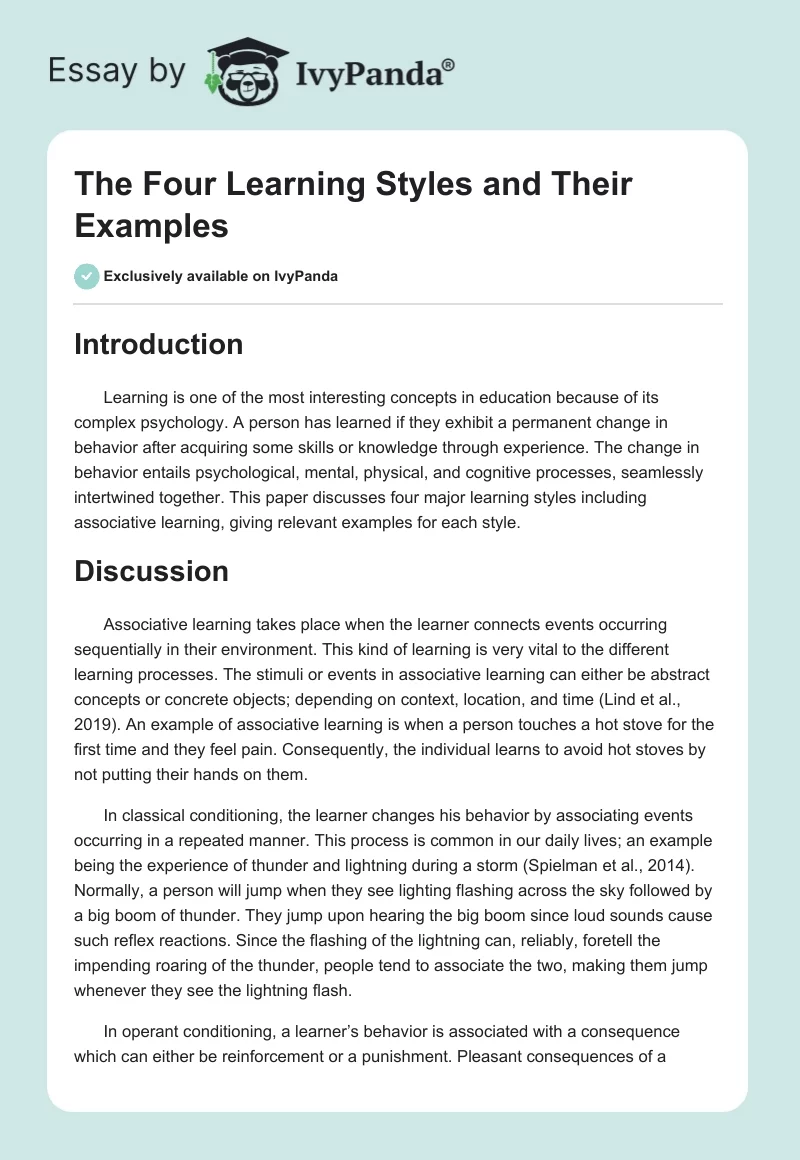 The Four Learning Styles and Their Examples. Page 1