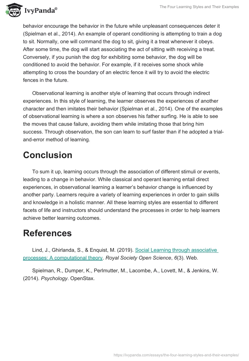 The Four Learning Styles and Their Examples. Page 2