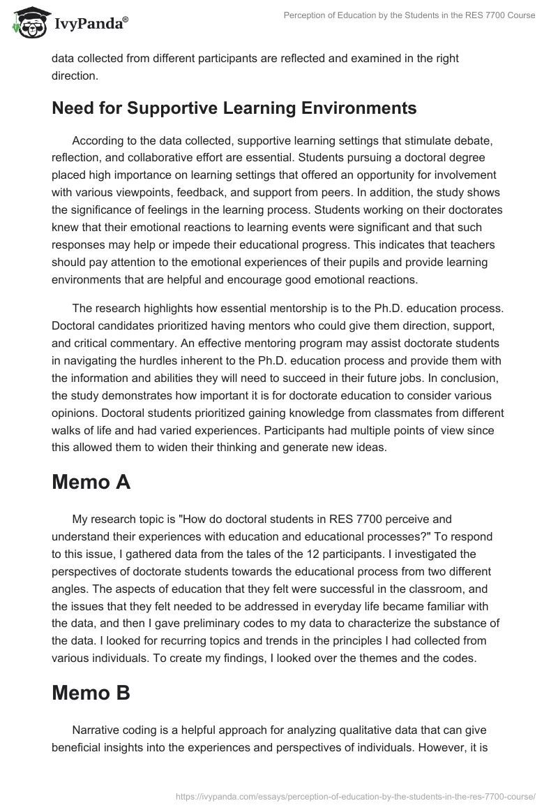 Perception of Education by the Students in the RES 7700 Course. Page 4