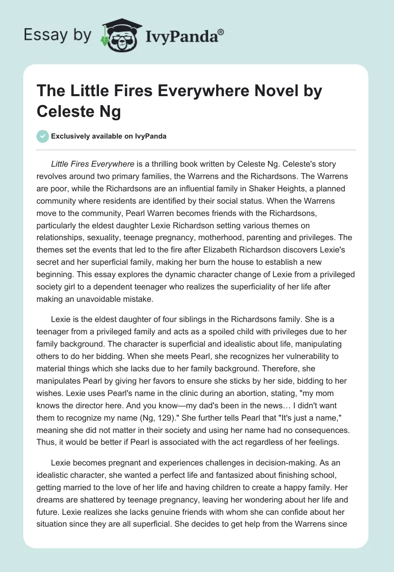 The "Little Fires Everywhere" Novel by Celeste Ng. Page 1