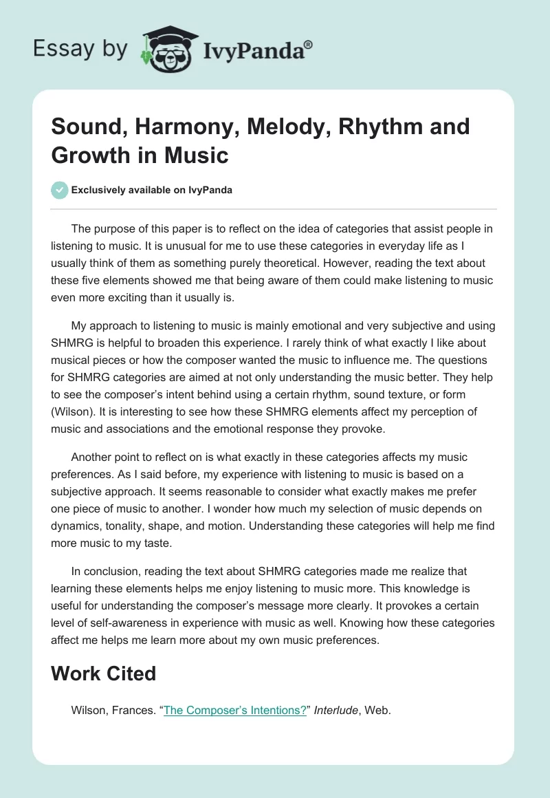 Sound, Harmony, Melody, Rhythm and Growth in Music. Page 1