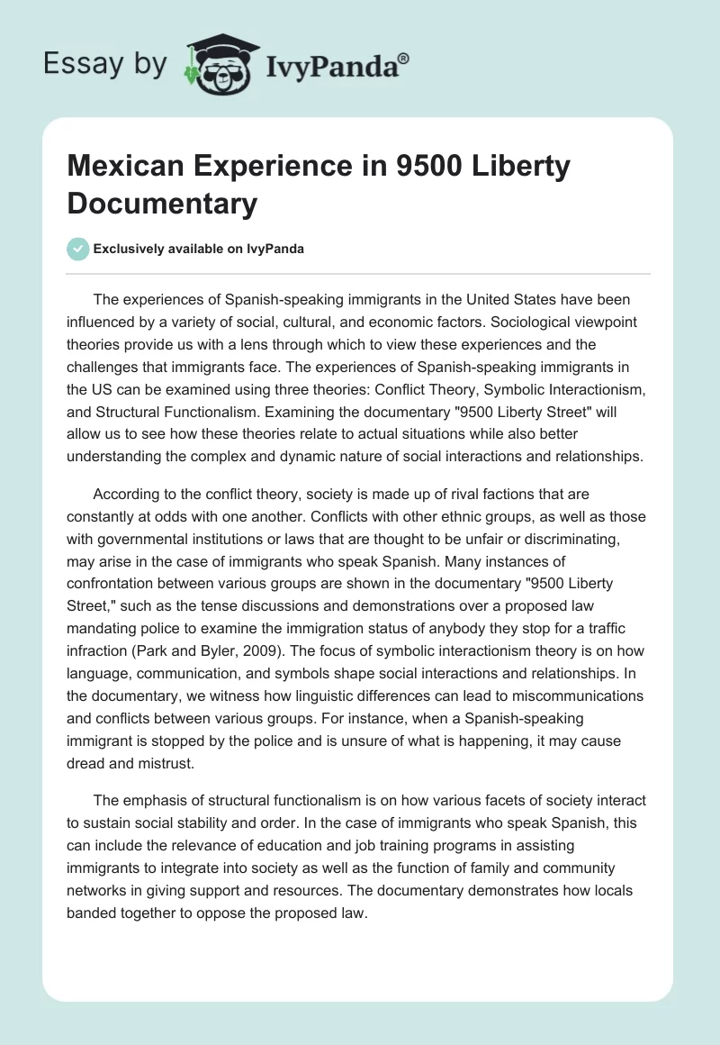 Mexican Experience in "9500 Liberty" Documentary. Page 1