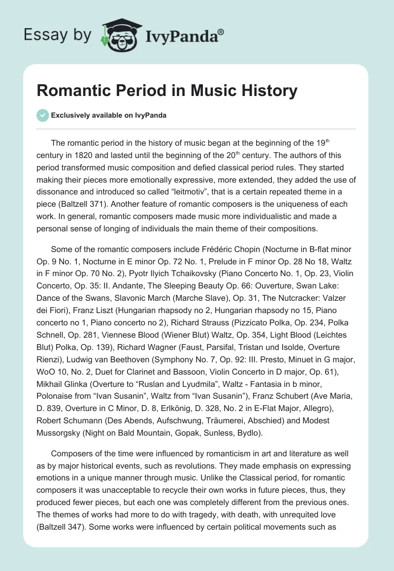 Romantic Period in Music History. Page 1