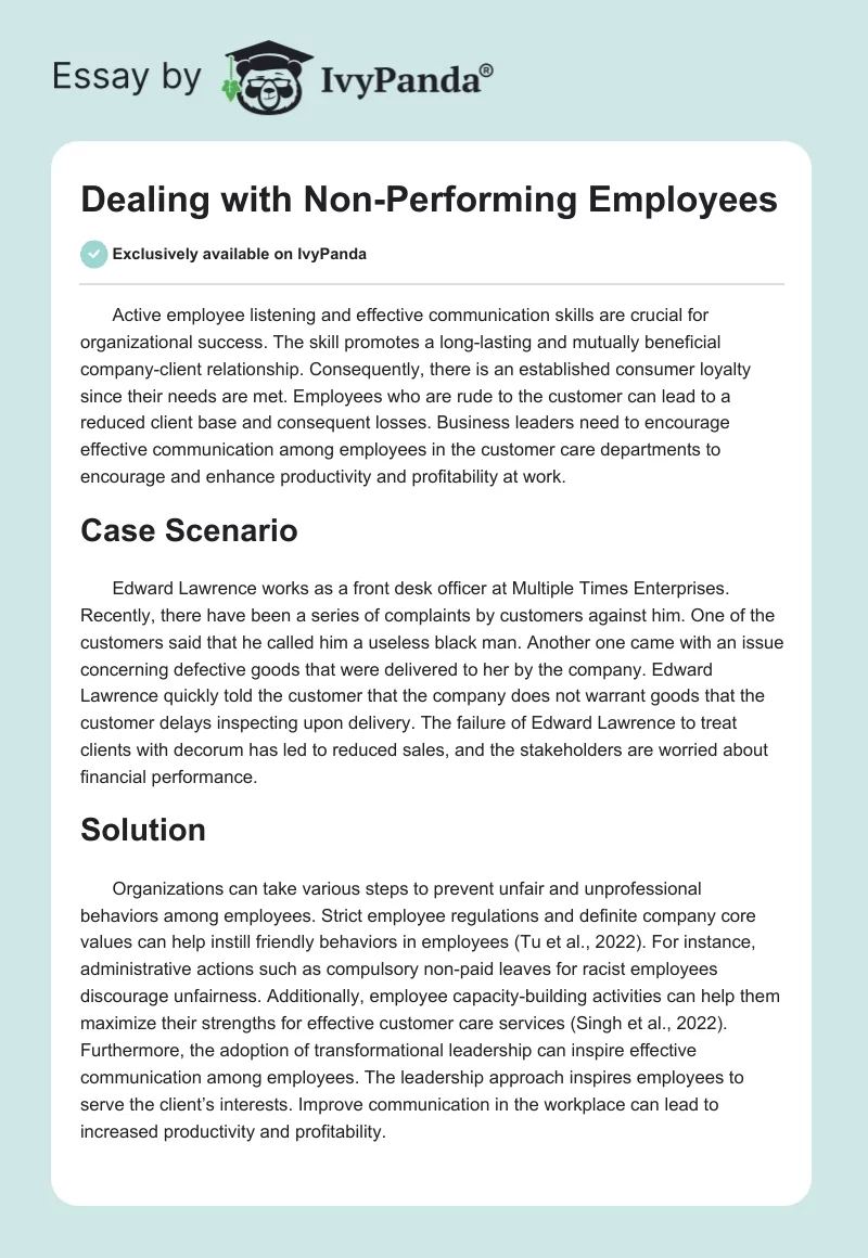 Dealing with Non-Performing Employees. Page 1