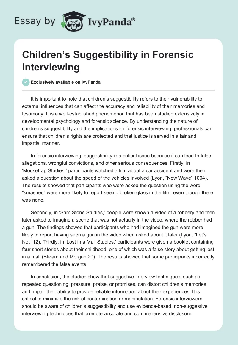 Children’s Suggestibility in Forensic Interviewing. Page 1