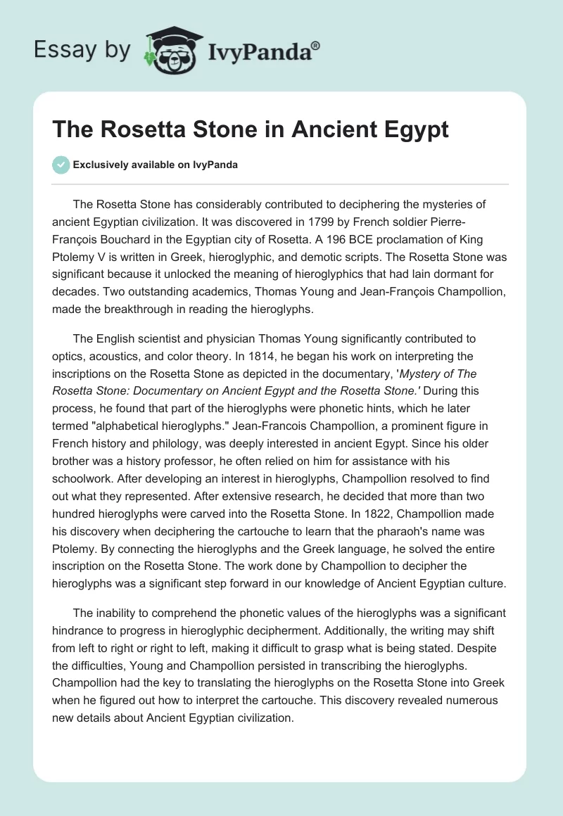 The Rosetta Stone in Ancient Egypt. Page 1