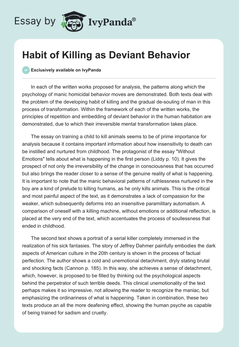Habit of Killing as Deviant Behavior. Page 1