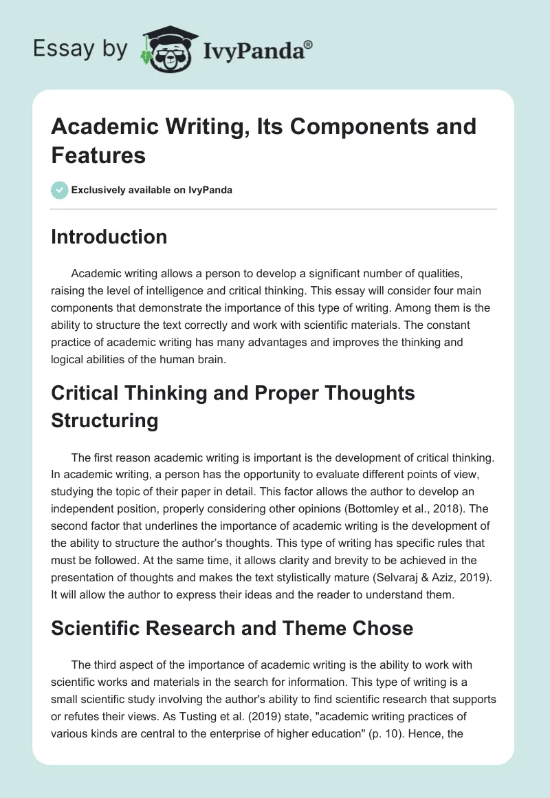Academic Writing, Its Components and Features. Page 1