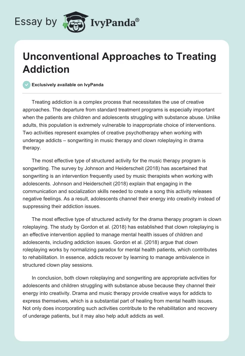Unconventional Approaches to Treating Addiction. Page 1