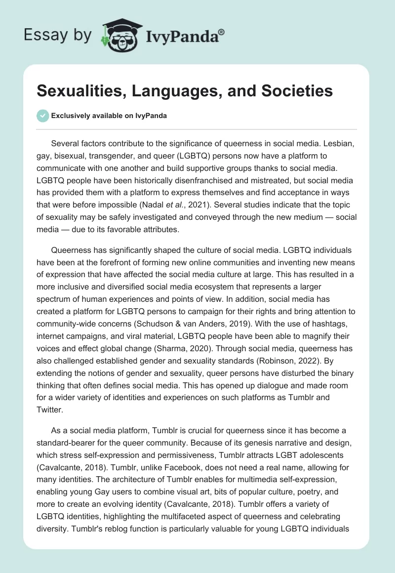 Sexualities, Languages, and Societies. Page 1