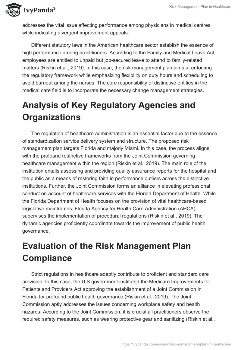 Risk Management Plan in Healthcare. Page 2