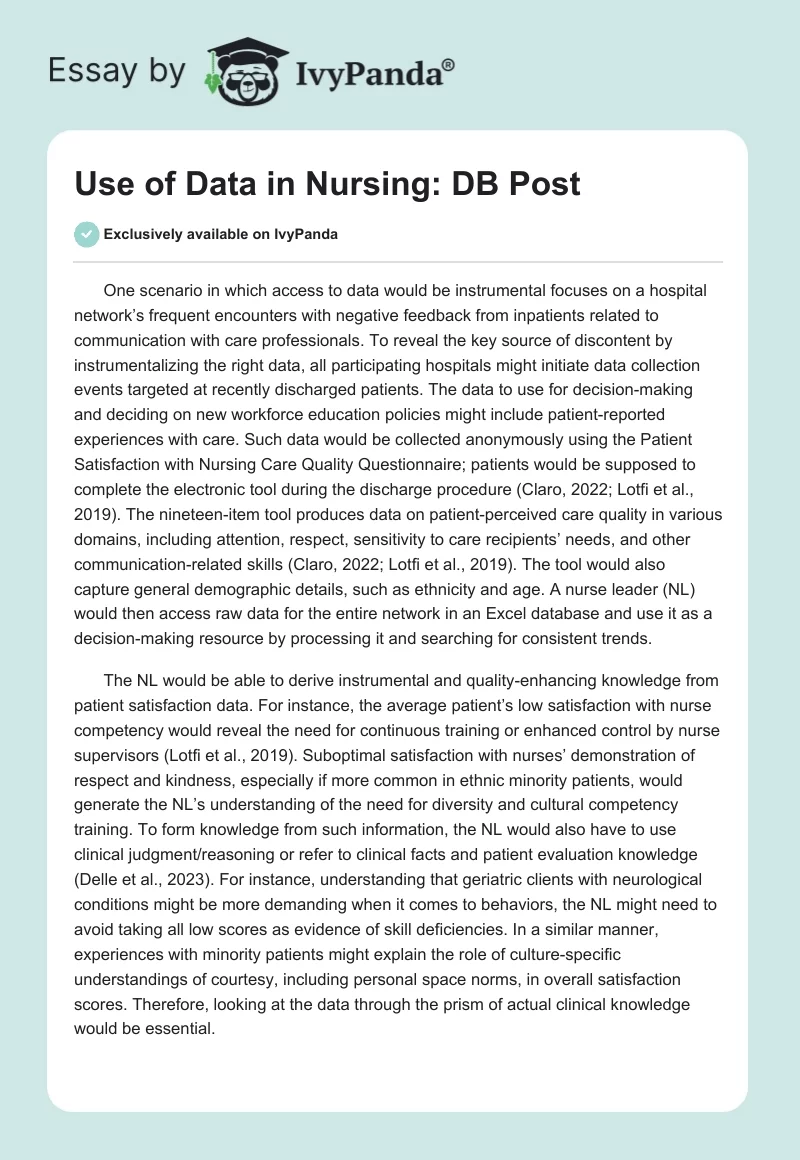 Use of Data in Nursing: DB Post. Page 1