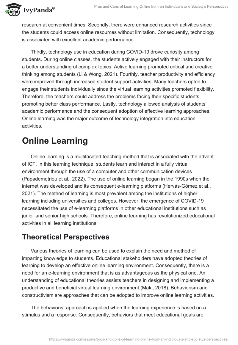 Pros and Cons of Learning Online from an Individual's and Society's Perspectives. Page 3