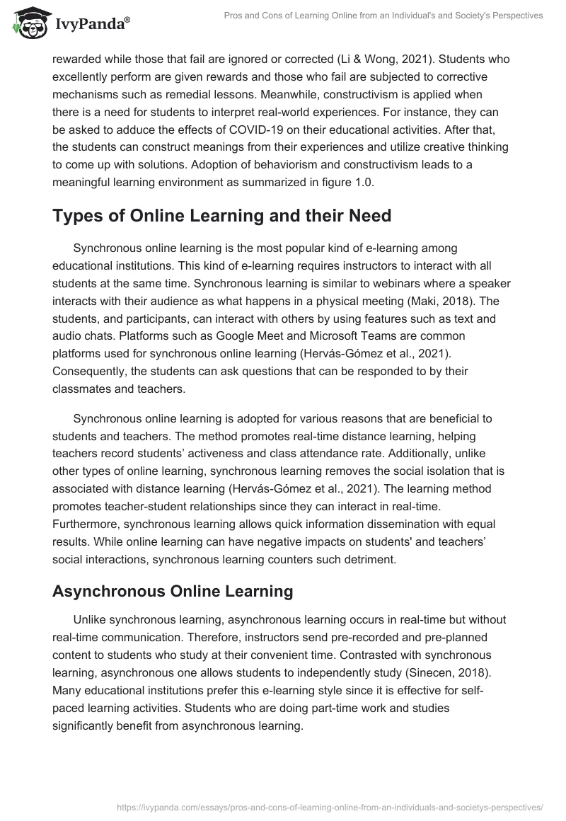 Pros and Cons of Learning Online from an Individual's and Society's Perspectives. Page 4