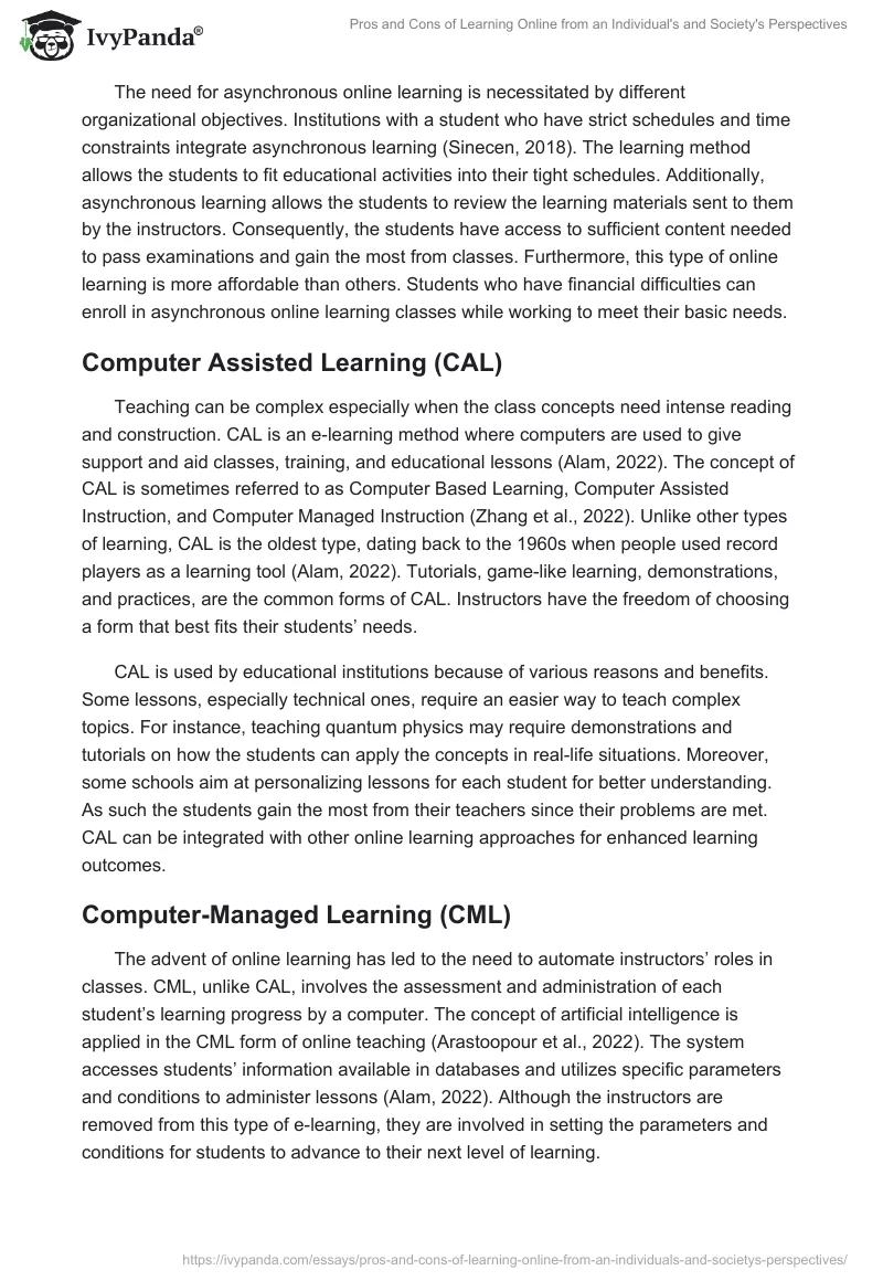 Pros and Cons of Learning Online from an Individual's and Society's Perspectives. Page 5