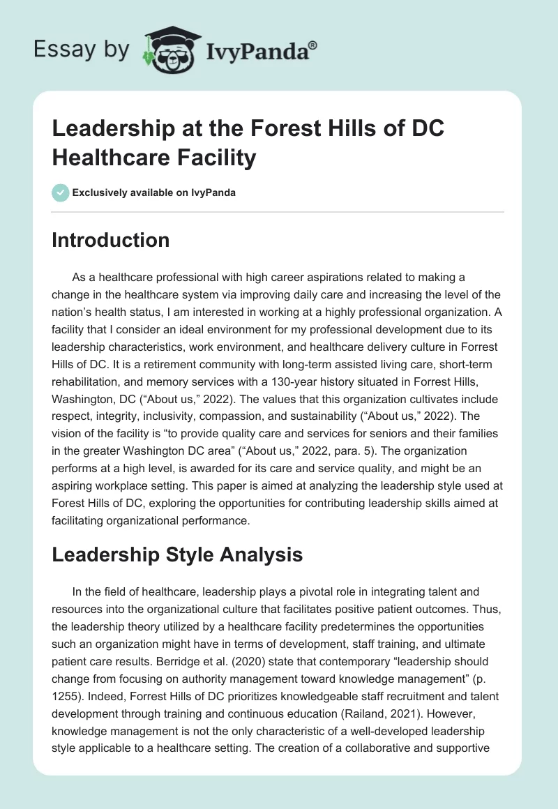 Leadership at the Forest Hills of DC Healthcare Facility. Page 1