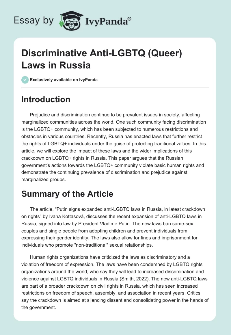 Discriminative Anti-LGBTQ (Queer) Laws in Russia. Page 1