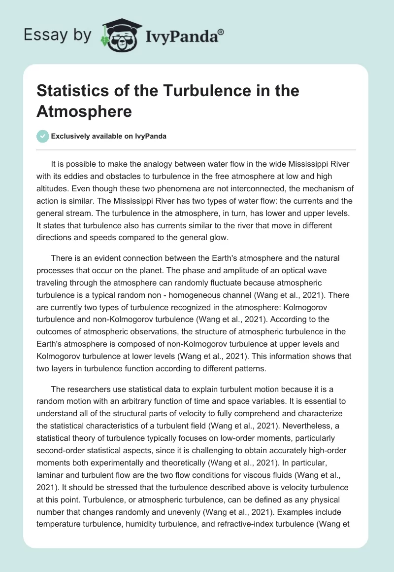 Statistics of the Turbulence in the Atmosphere. Page 1