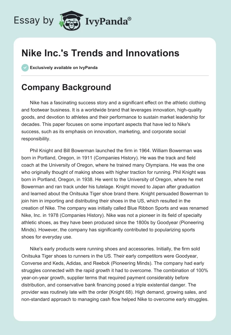 Nike Inc.'s Trends and Innovations. Page 1