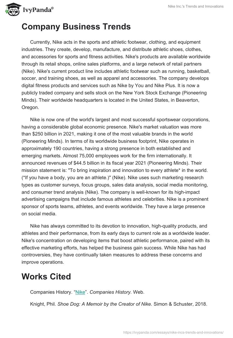 Nike Inc.'s Trends and Innovations. Page 2