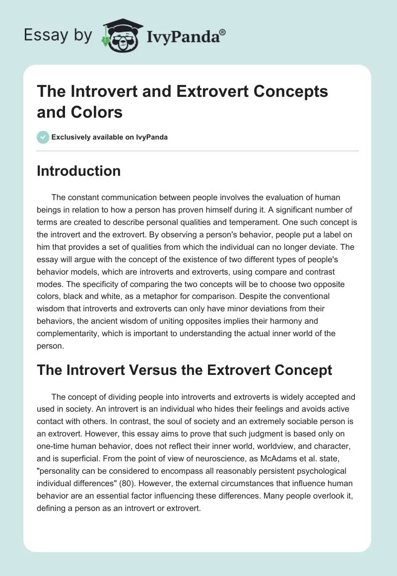 The Introvert and Extrovert Concepts and Colors. Page 1