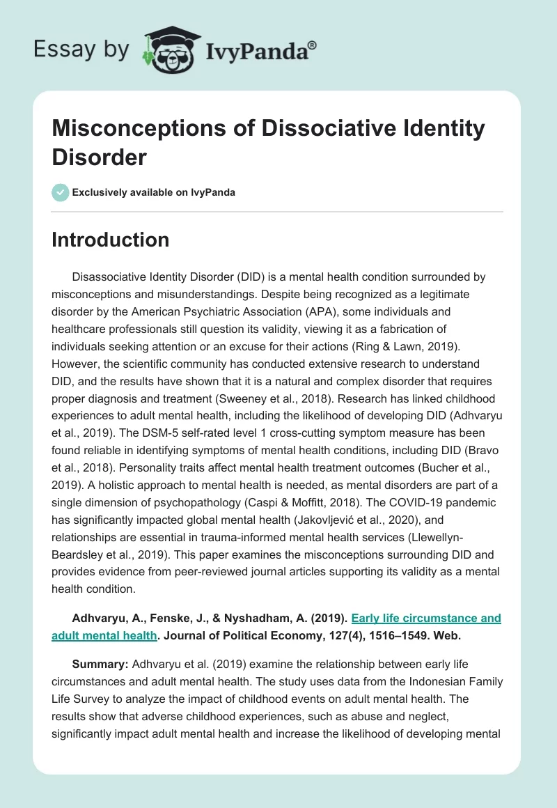 Misconceptions of Dissociative Identity Disorder. Page 1