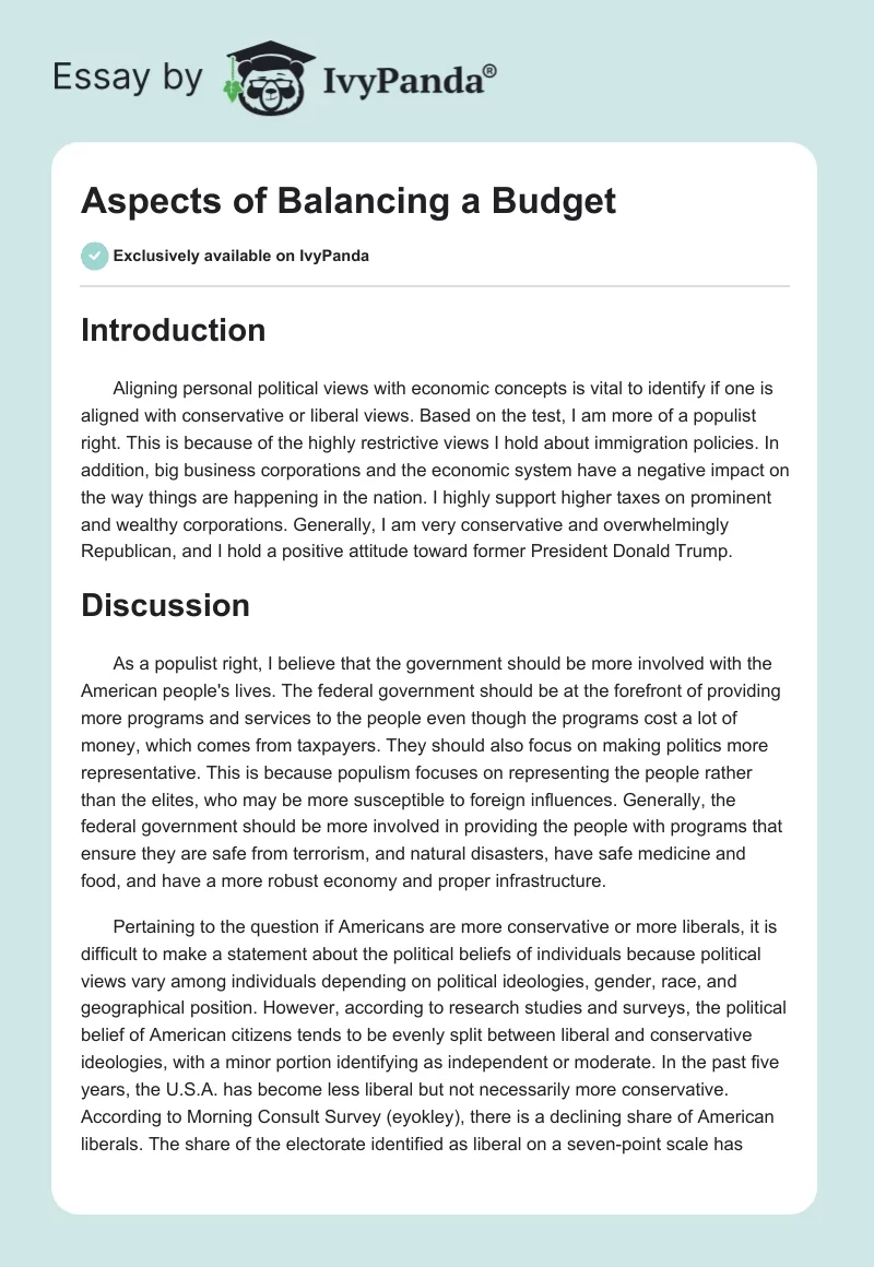 Aspects of Balancing a Budget. Page 1