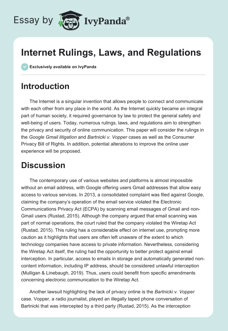 Internet Rulings, Laws, and Regulations. Page 1