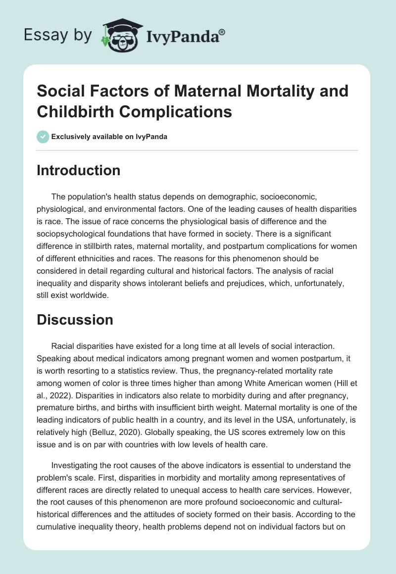 Social Factors of Maternal Mortality and Childbirth Complications. Page 1