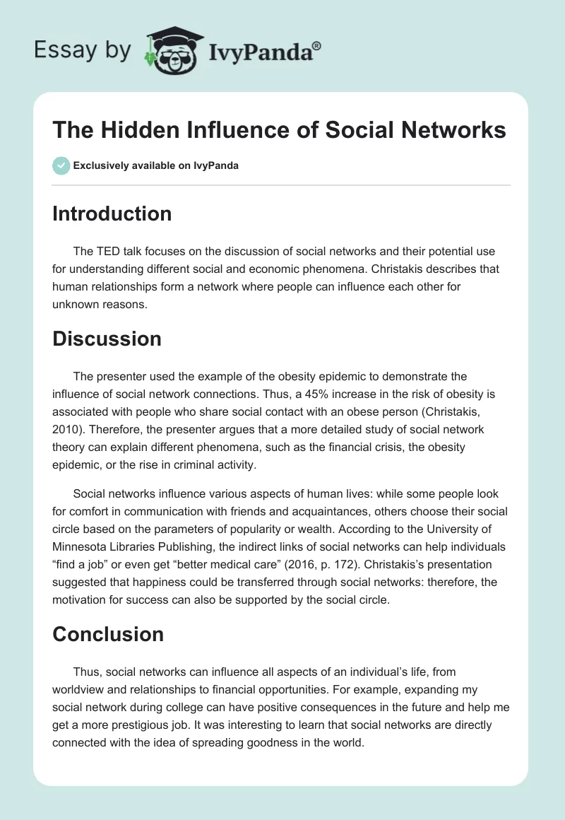 The Hidden Influence of Social Networks. Page 1