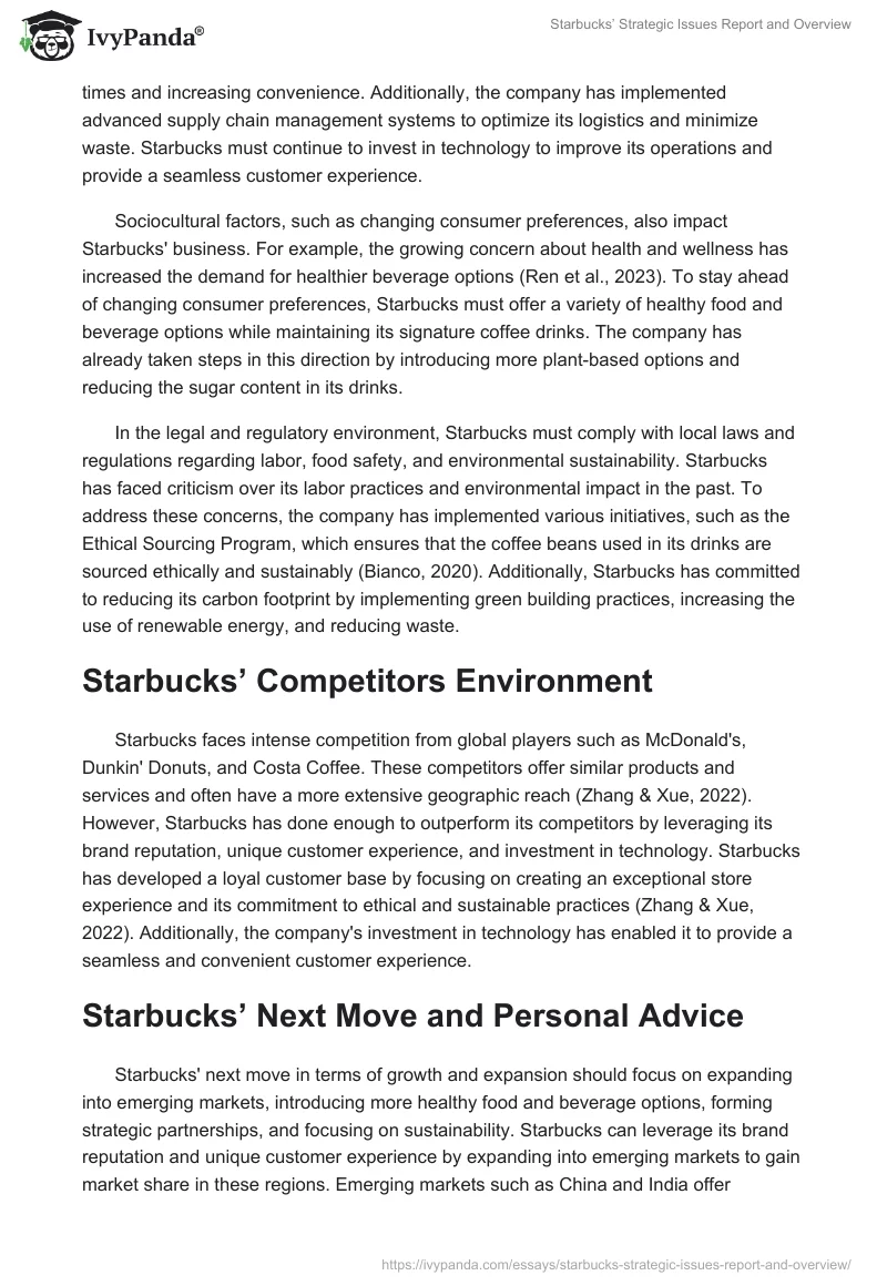Starbucks’ Strategic Issues Report and Overview. Page 2