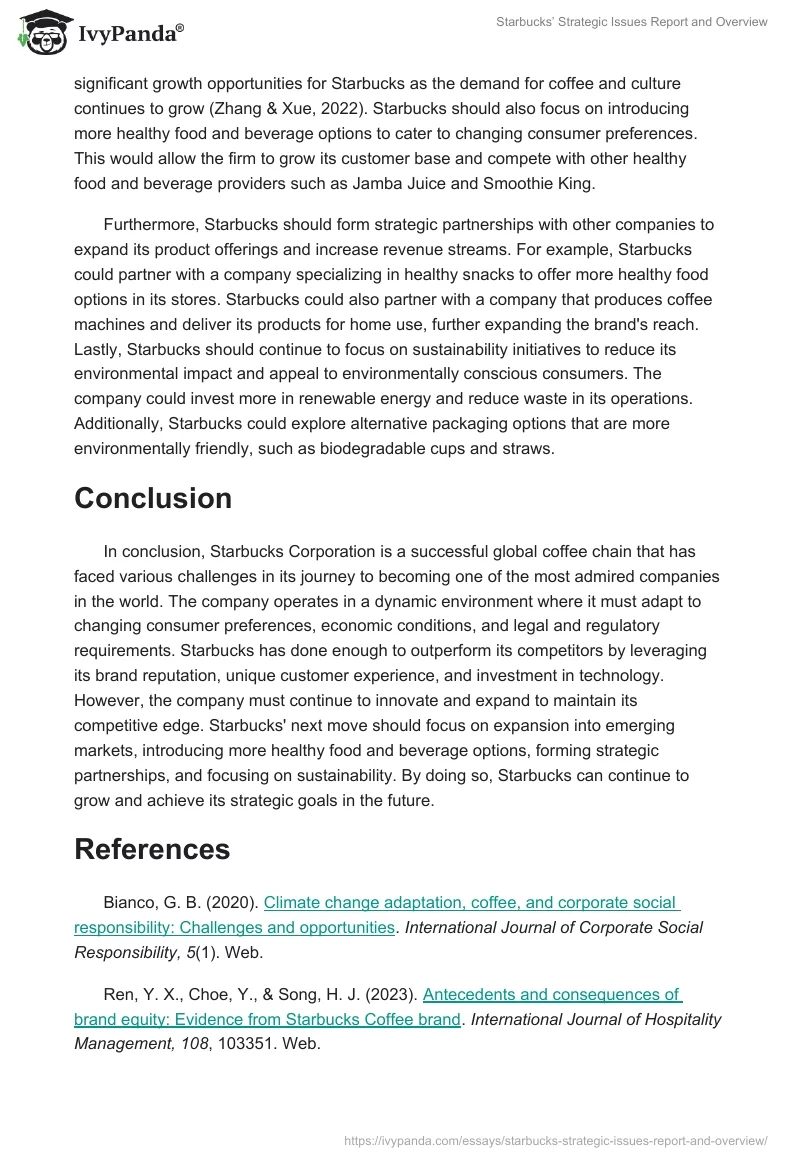 Starbucks’ Strategic Issues Report and Overview. Page 3