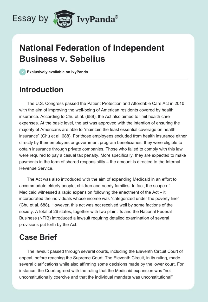 National Federation of Independent Business v. Sebelius. Page 1