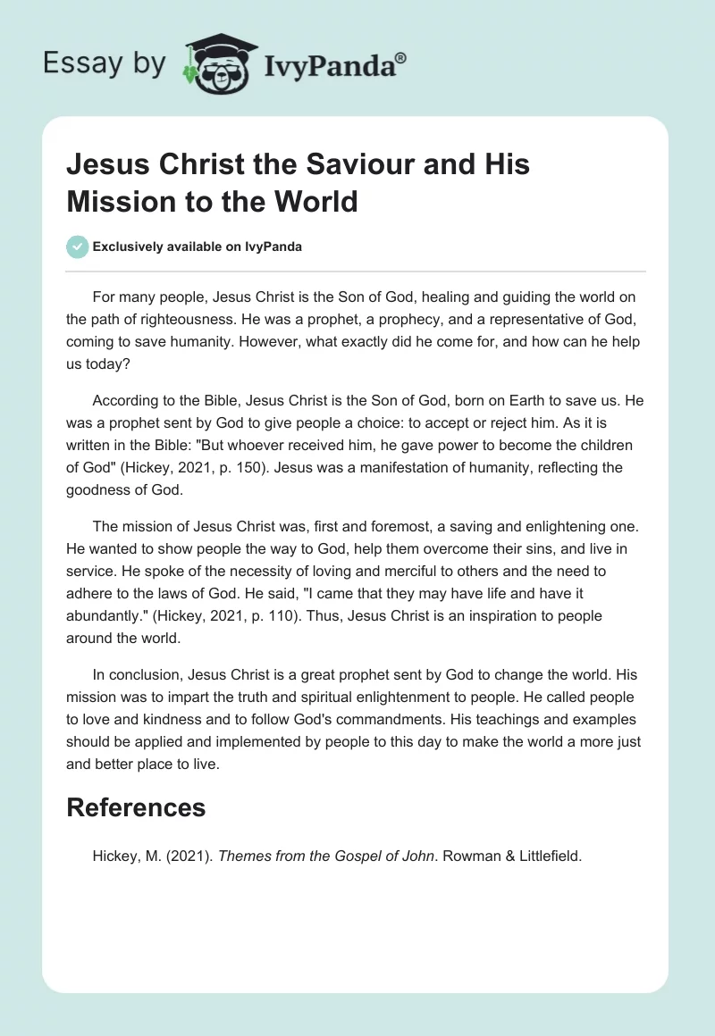 Jesus Christ the Saviour and His Mission to the World. Page 1