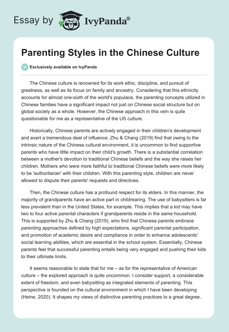 Parenting Styles in the Chinese Culture. Page 1