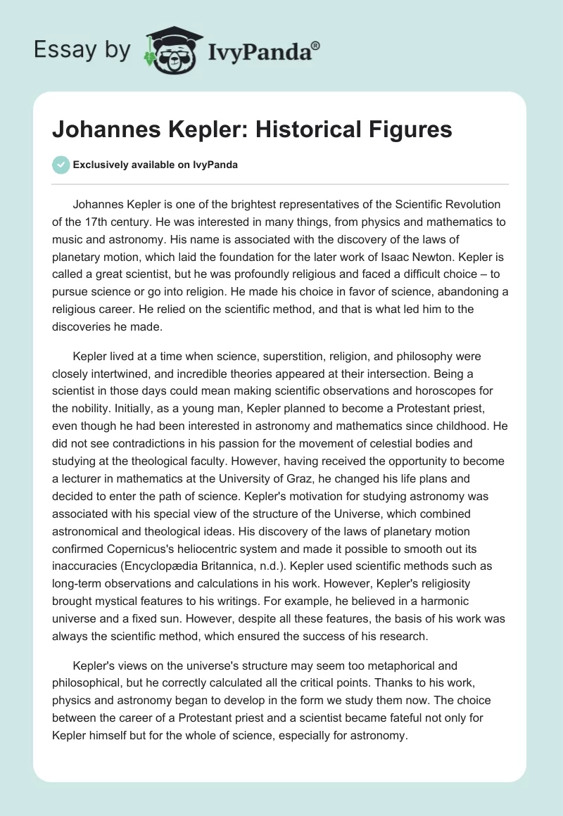 Johannes Kepler: Historical Figures. Page 1