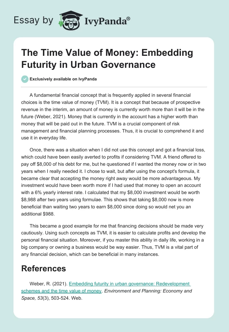 The Time Value of Money: Embedding Futurity in Urban Governance. Page 1