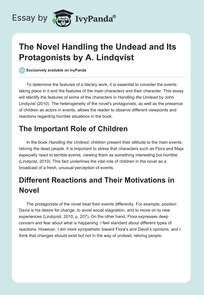 The Novel "Handling the Undead" and Its Protagonists by A. Lindqvist. Page 1