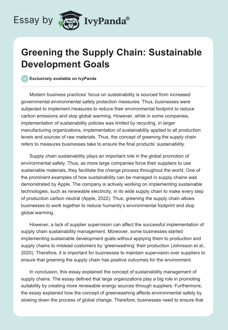 Greening the Supply Chain: Sustainable Development Goals. Page 1