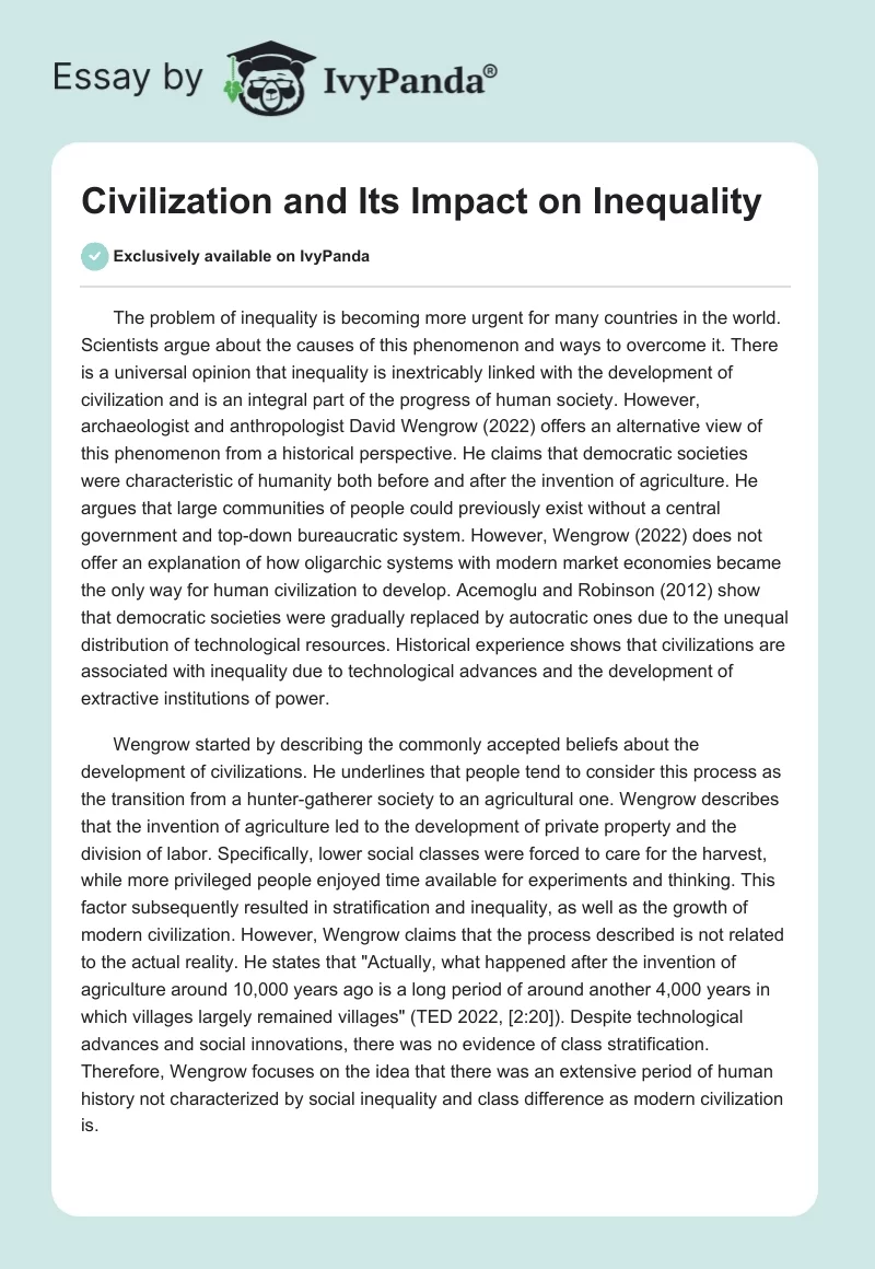 Civilization and Its Impact on Inequality. Page 1