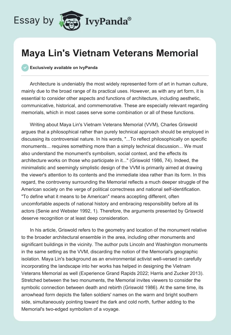 Maya Lin's Vietnam Veterans Memorial. Page 1