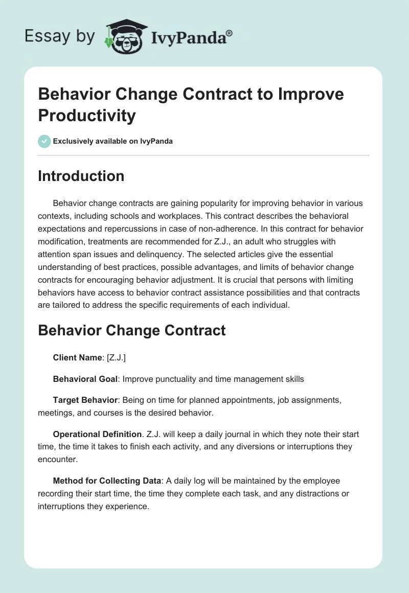 Behavior Change Contract to Improve Productivity. Page 1