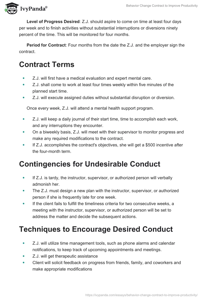Behavior Change Contract to Improve Productivity. Page 2