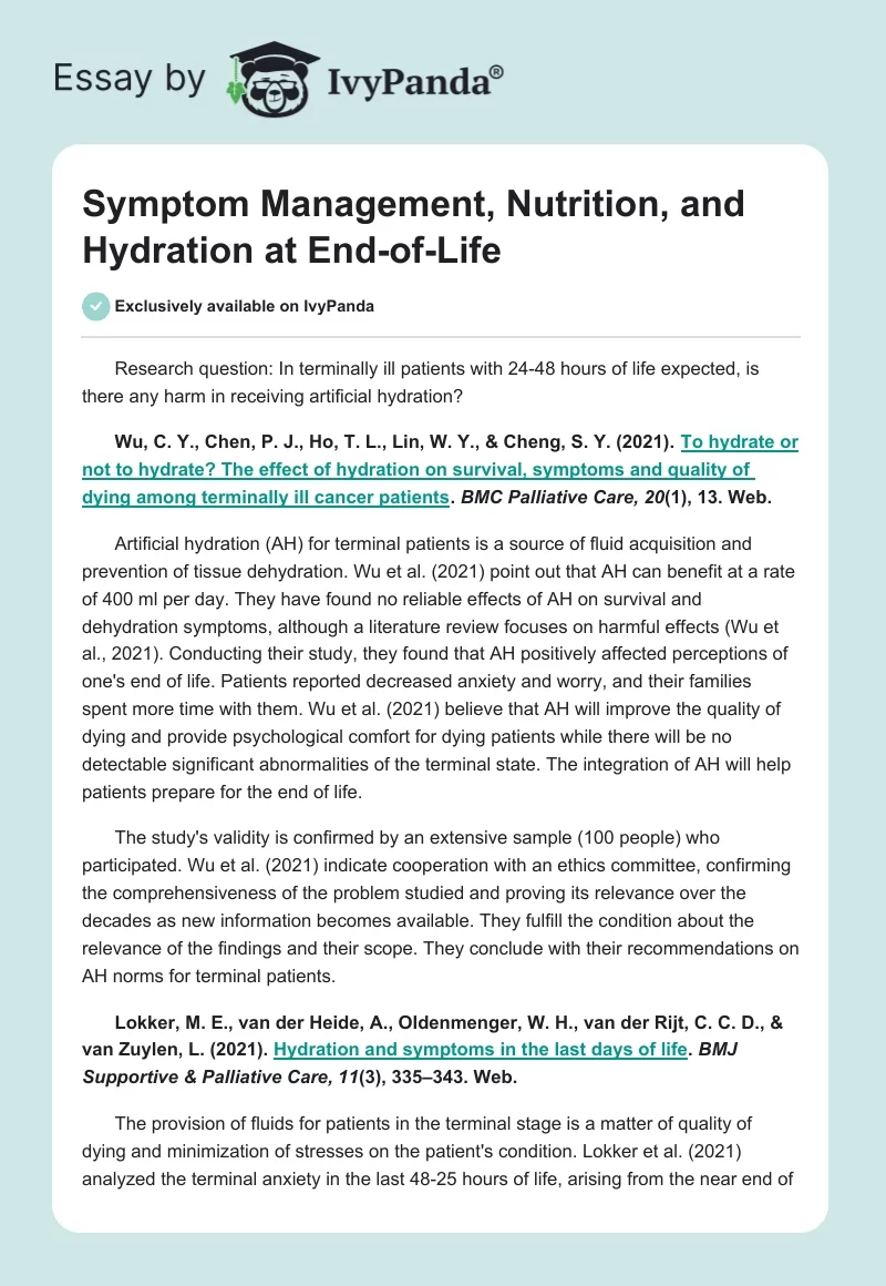 Symptom Management, Nutrition, and Hydration at End-of-Life. Page 1
