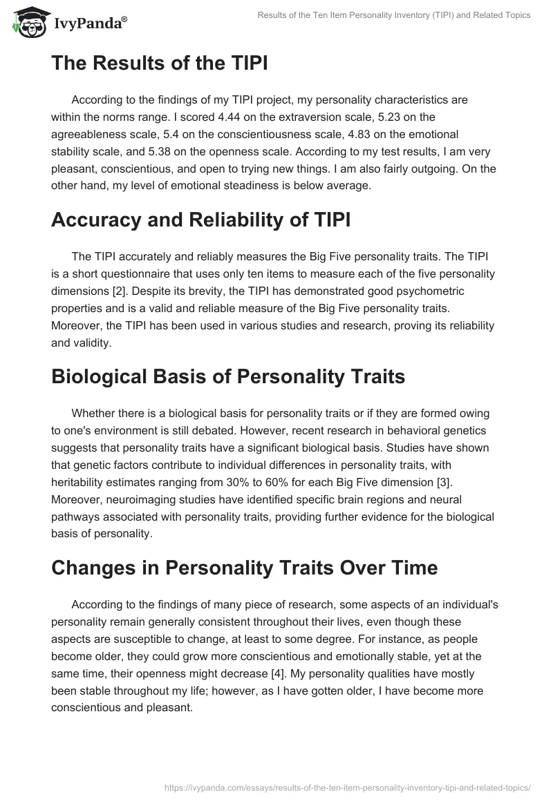 Results of the Ten Item Personality Inventory (TIPI) and Related Topics. Page 2