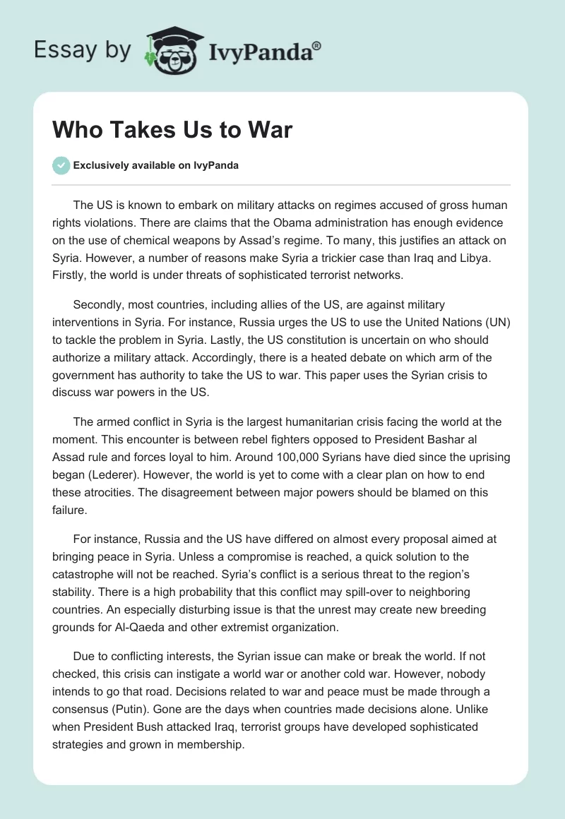Who Takes Us to War. Page 1