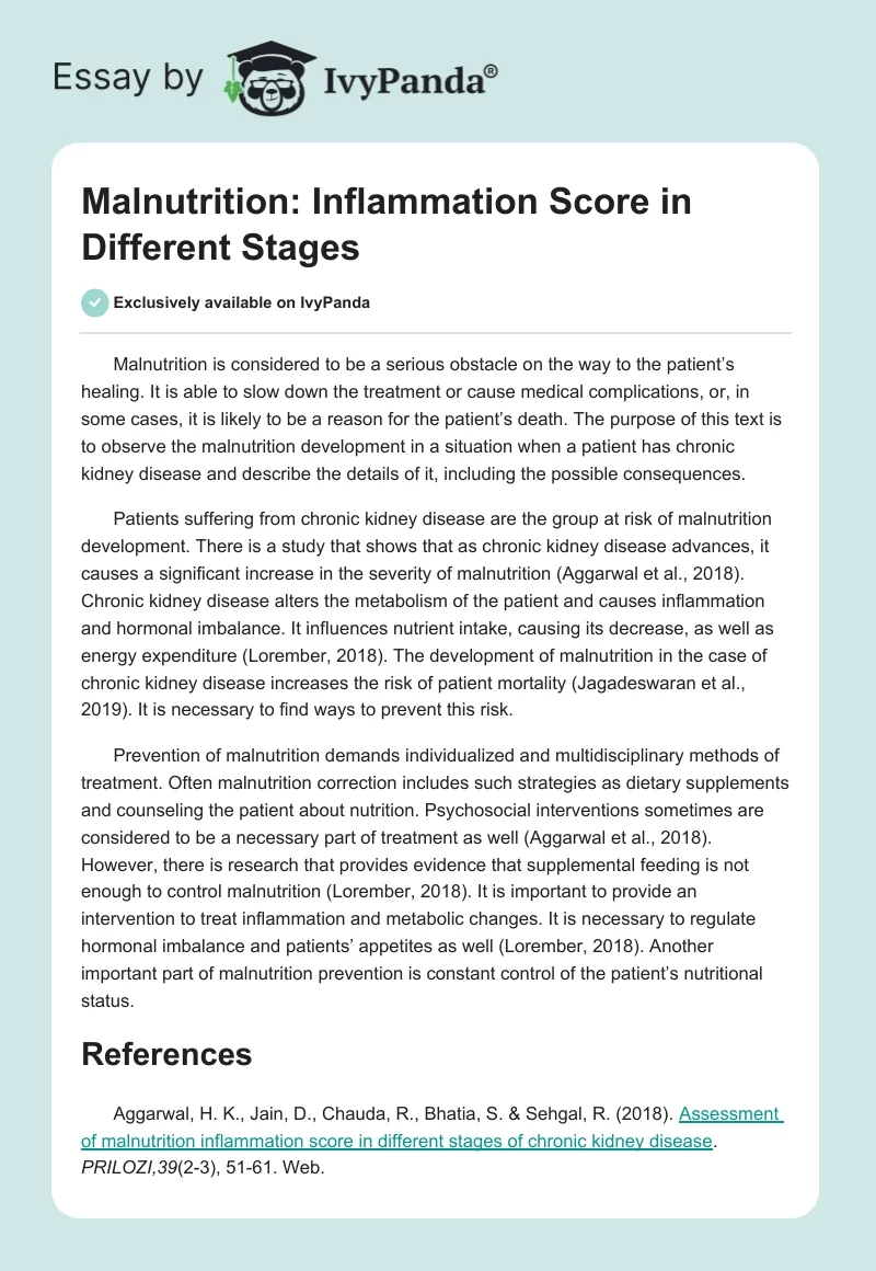 Malnutrition: Inflammation Score in Different Stages. Page 1