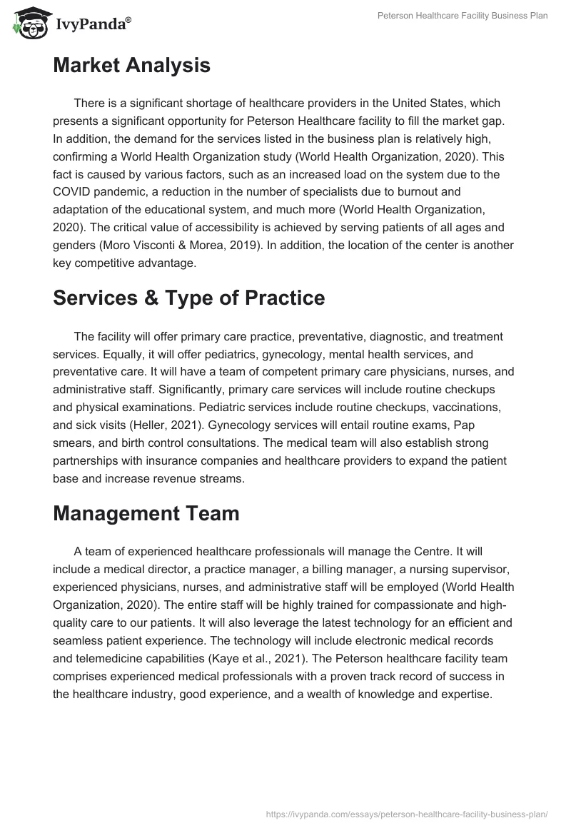 Peterson Healthcare Facility Business Plan. Page 2