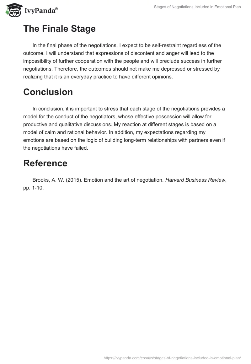 Stages of Negotiations Included in Emotional Plan. Page 2
