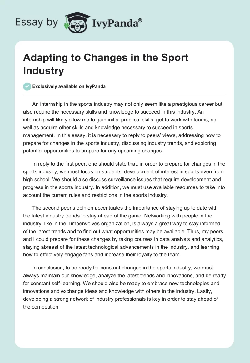 Adapting to Changes in the Sport Industry. Page 1